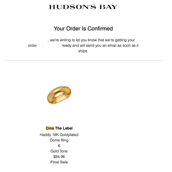 18K Gold Plated Dome Ring Size 6 Oma The Label The Haddy Ring - Picture 12 of 12